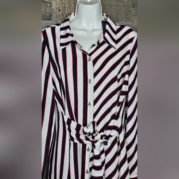 TOMMY HILFIGER Women Striped Front-Tie Buttondown Shirt Long Sleeve | L - Picture 3 of 11